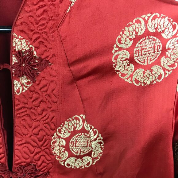Vintage Womens Blazer Size M/L Red Gold Asian Style Quilted Accents Sateen - Picture 7 of 12